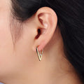 14K Gold plated Round Clear CZ  22mm, 24mm Geometric Triangle Earrings | AB277 AB240
