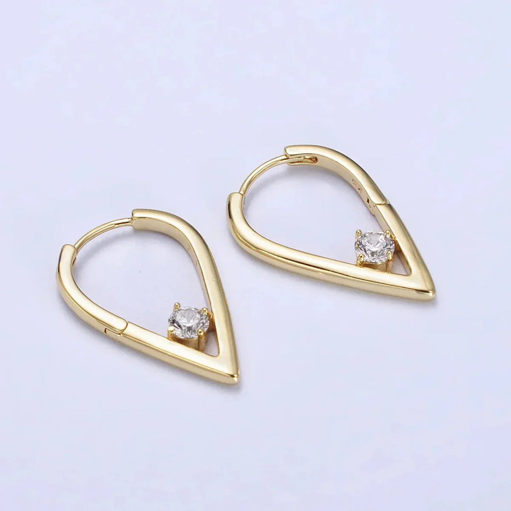14K Gold plated Round Clear CZ  22mm, 24mm Geometric Triangle Earrings | AB277 AB240