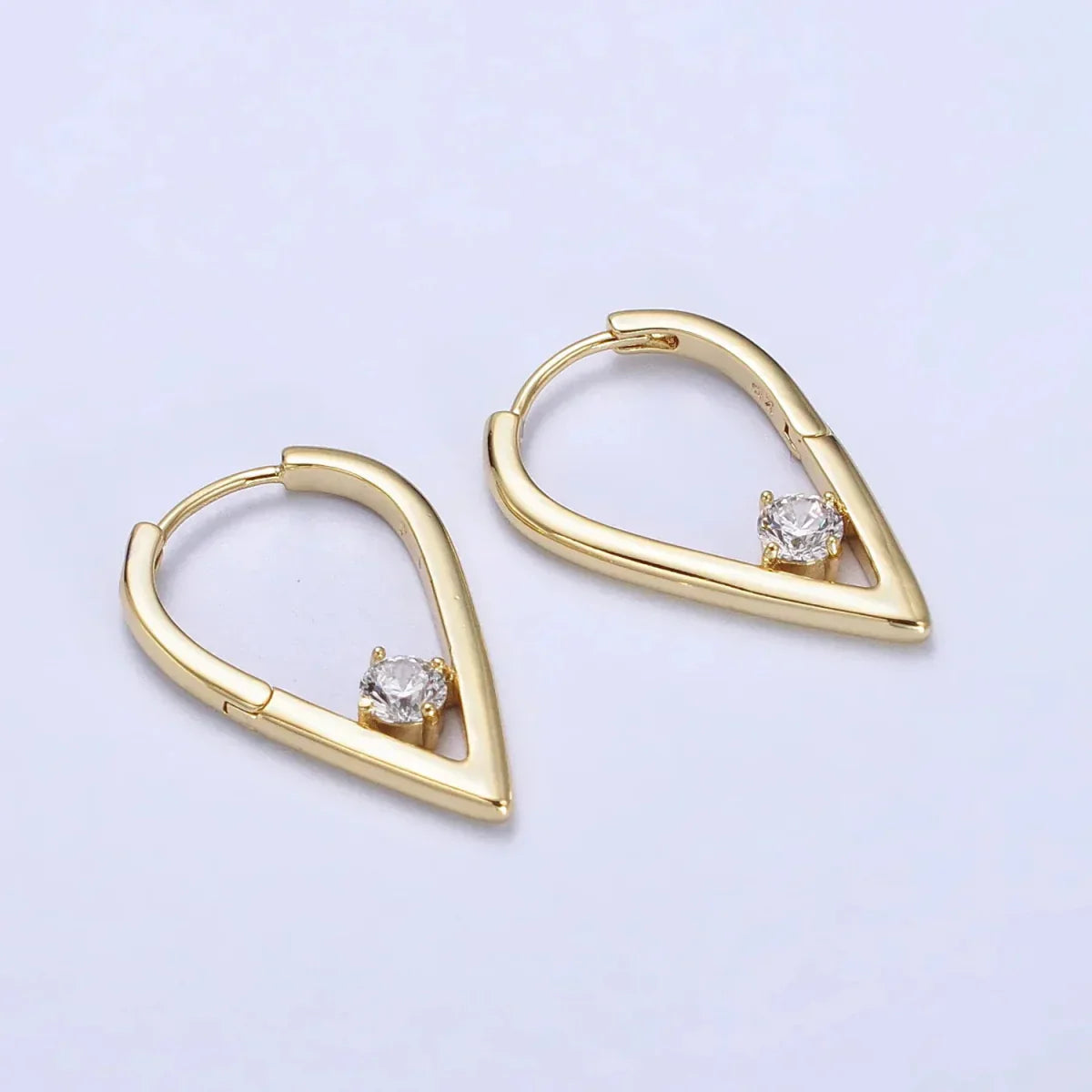 14K Gold plated Round Clear CZ  22mm, 24mm Geometric Triangle Earrings | AB277 AB240