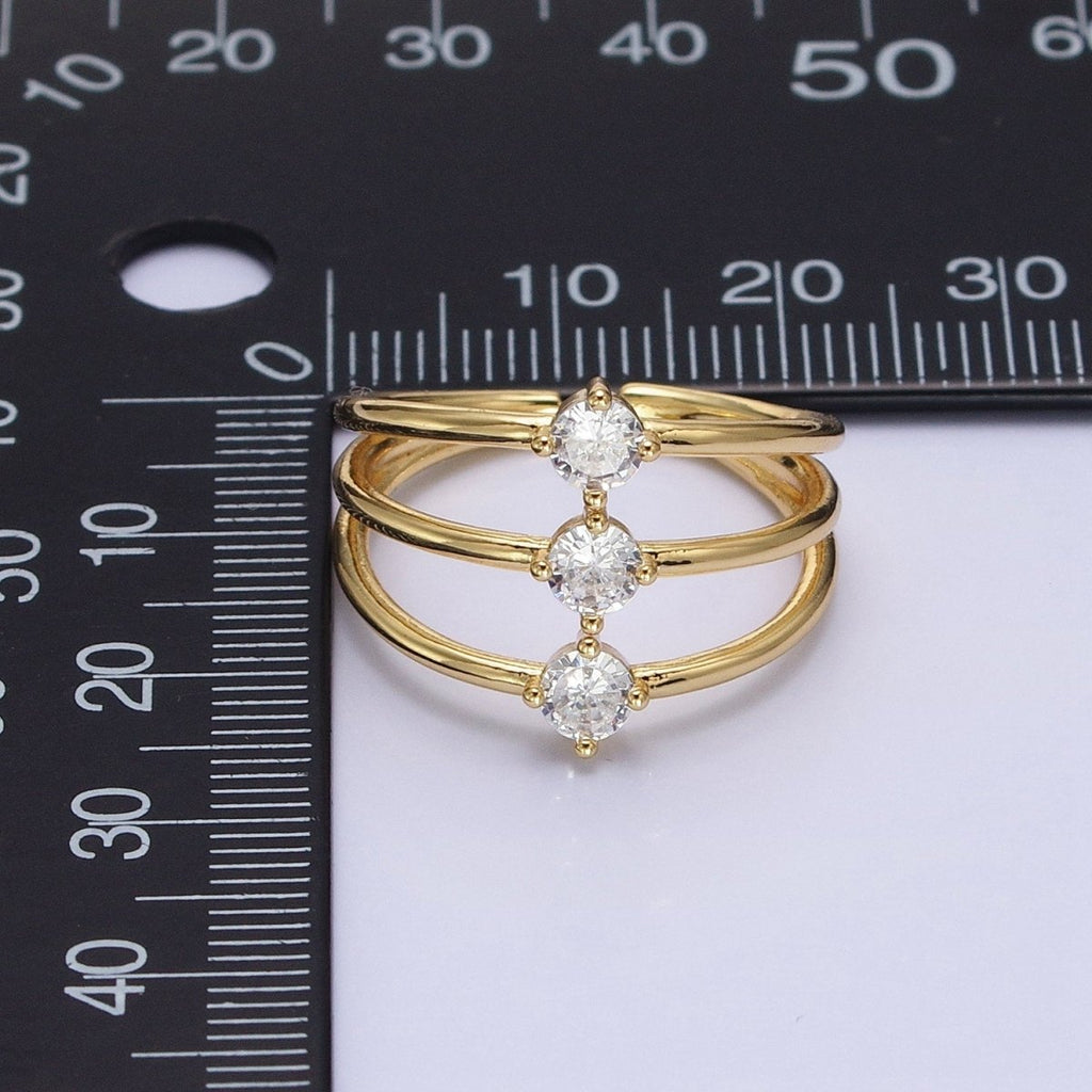 14K Gold plated Round Clear CZ Triple Band Ring in Gold & Silver | O1950 O1951 - DLUXCA