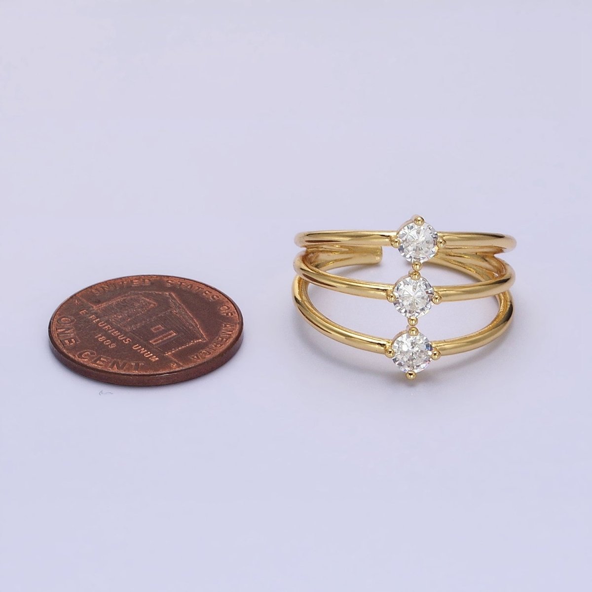 14K Gold plated Round Clear CZ Triple Band Ring in Gold & Silver | O1950 O1951 - DLUXCA