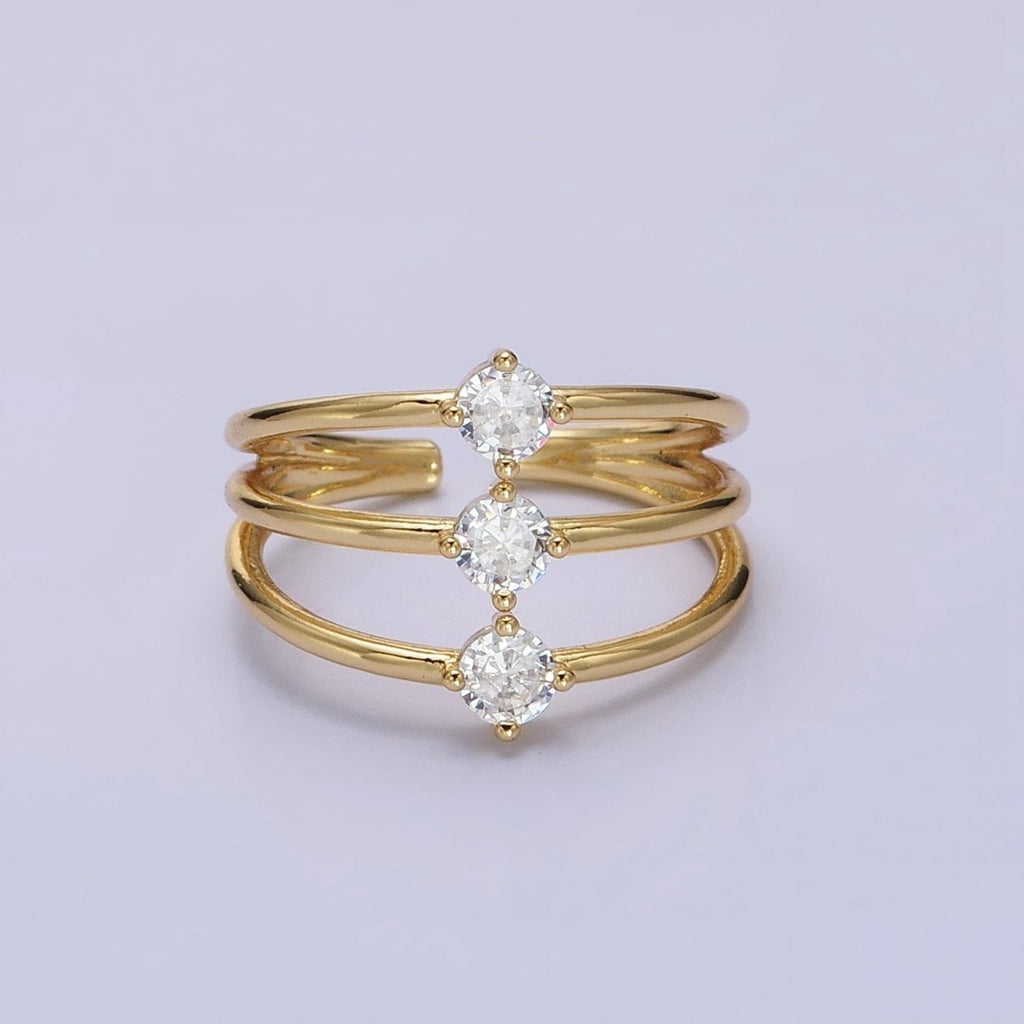 14K Gold plated Round Clear CZ Triple Band Ring in Gold & Silver | O1950 O1951 - DLUXCA