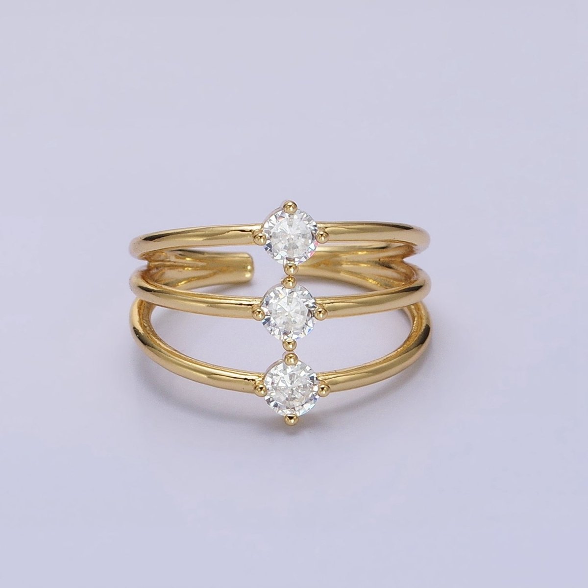 14K Gold plated Round Clear CZ Triple Band Ring in Gold & Silver | O1950 O1951 - DLUXCA