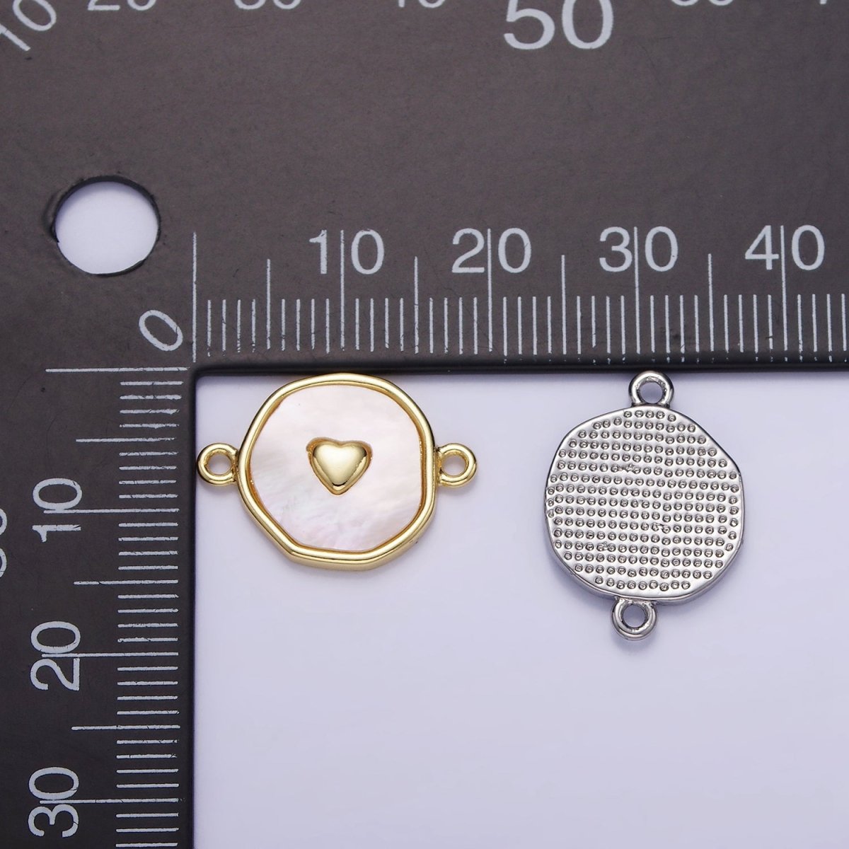 14K Gold plated Round Coin Heart Charm Connector Shell Pearl Link Connector | G286 - DLUXCA