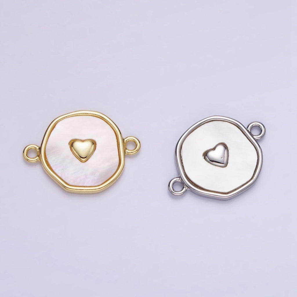 14K Gold plated Round Coin Heart Charm Connector Shell Pearl Link Connector | G286 - DLUXCA