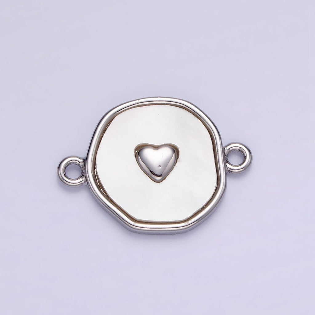 14K Gold plated Round Coin Heart Charm Connector Shell Pearl Link Connector | G286 - DLUXCA