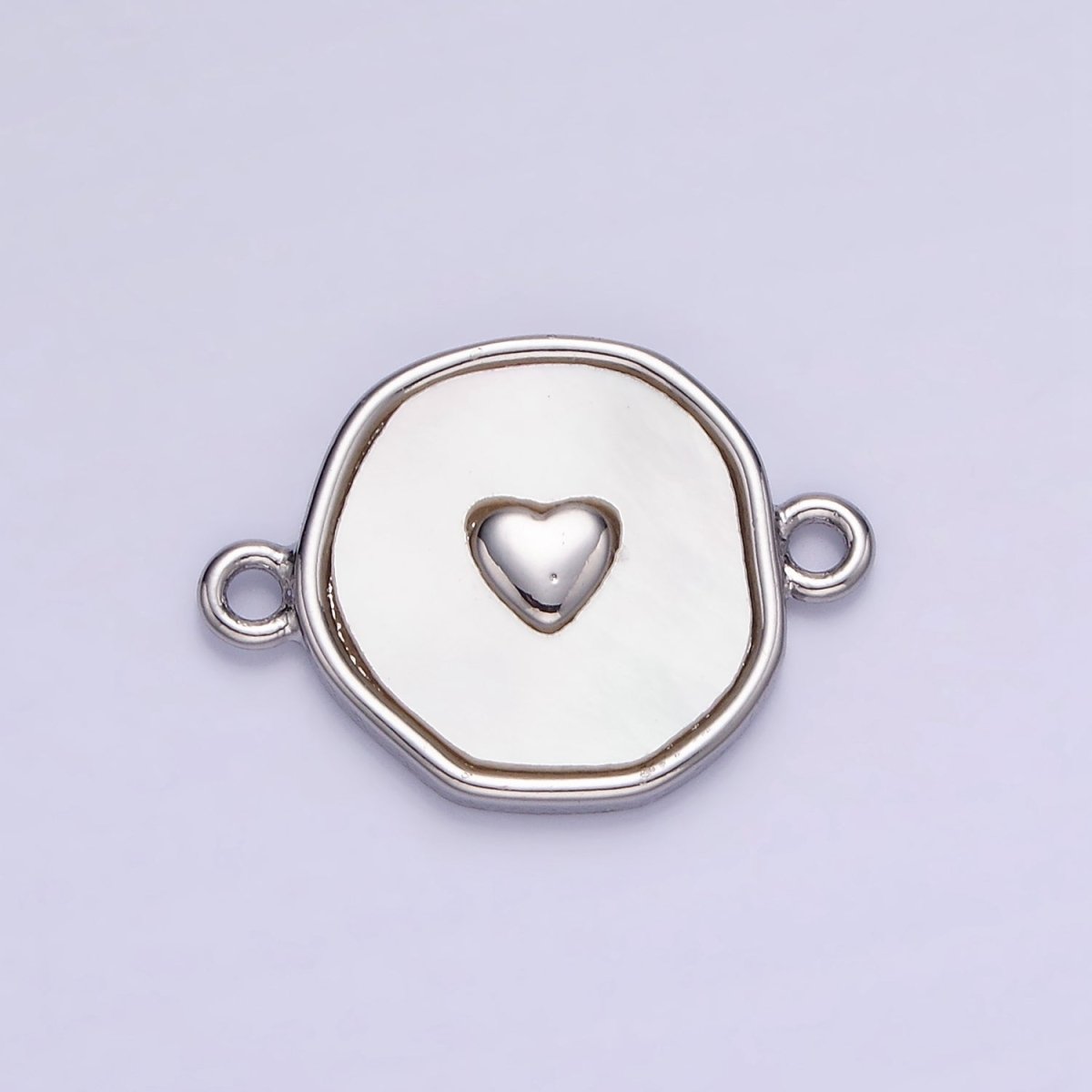 14K Gold plated Round Coin Heart Charm Connector Shell Pearl Link Connector | G286 - DLUXCA