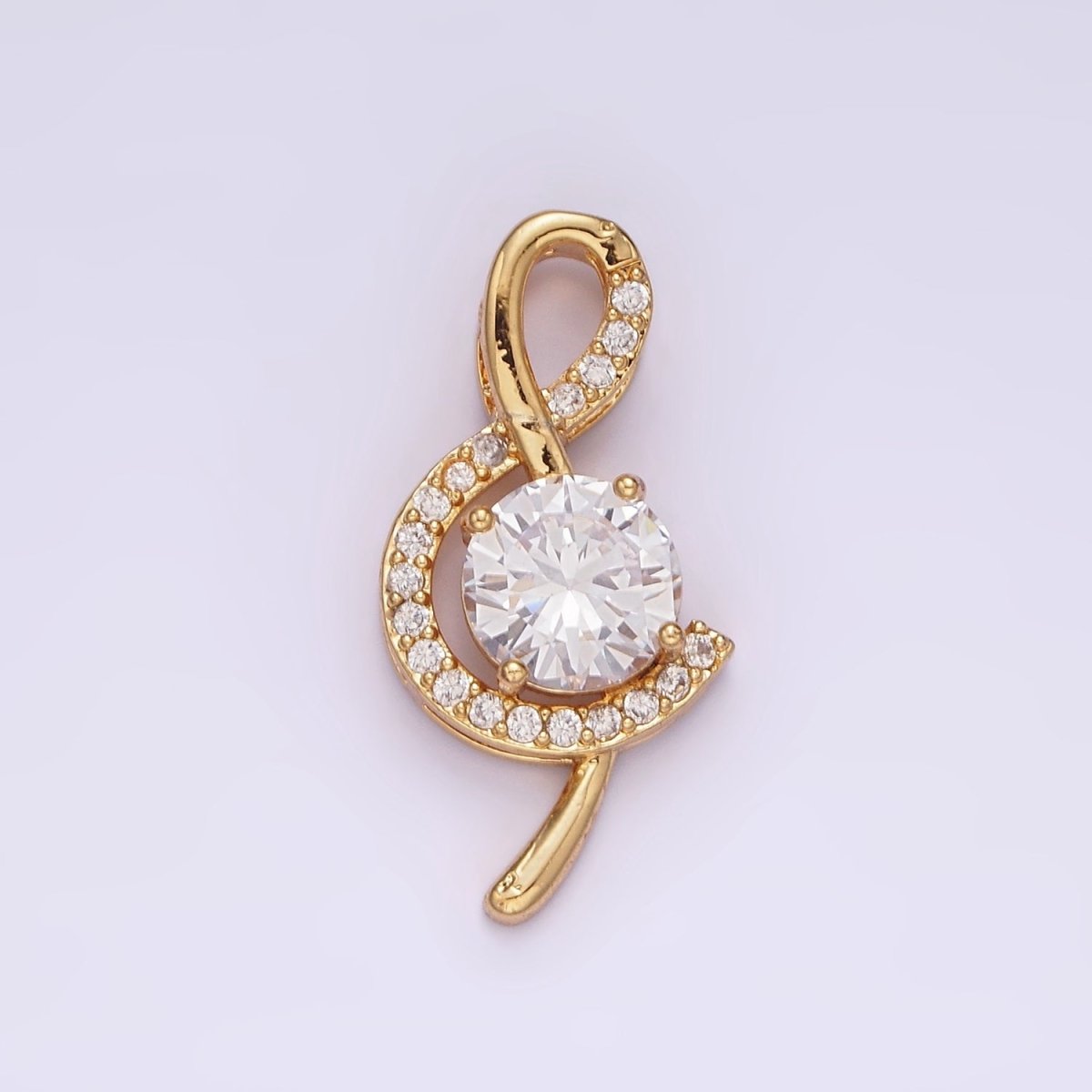 14K Gold plated Round CZ Micro Paved Treble Clef Music Note Pendant | N1833 - DLUXCA