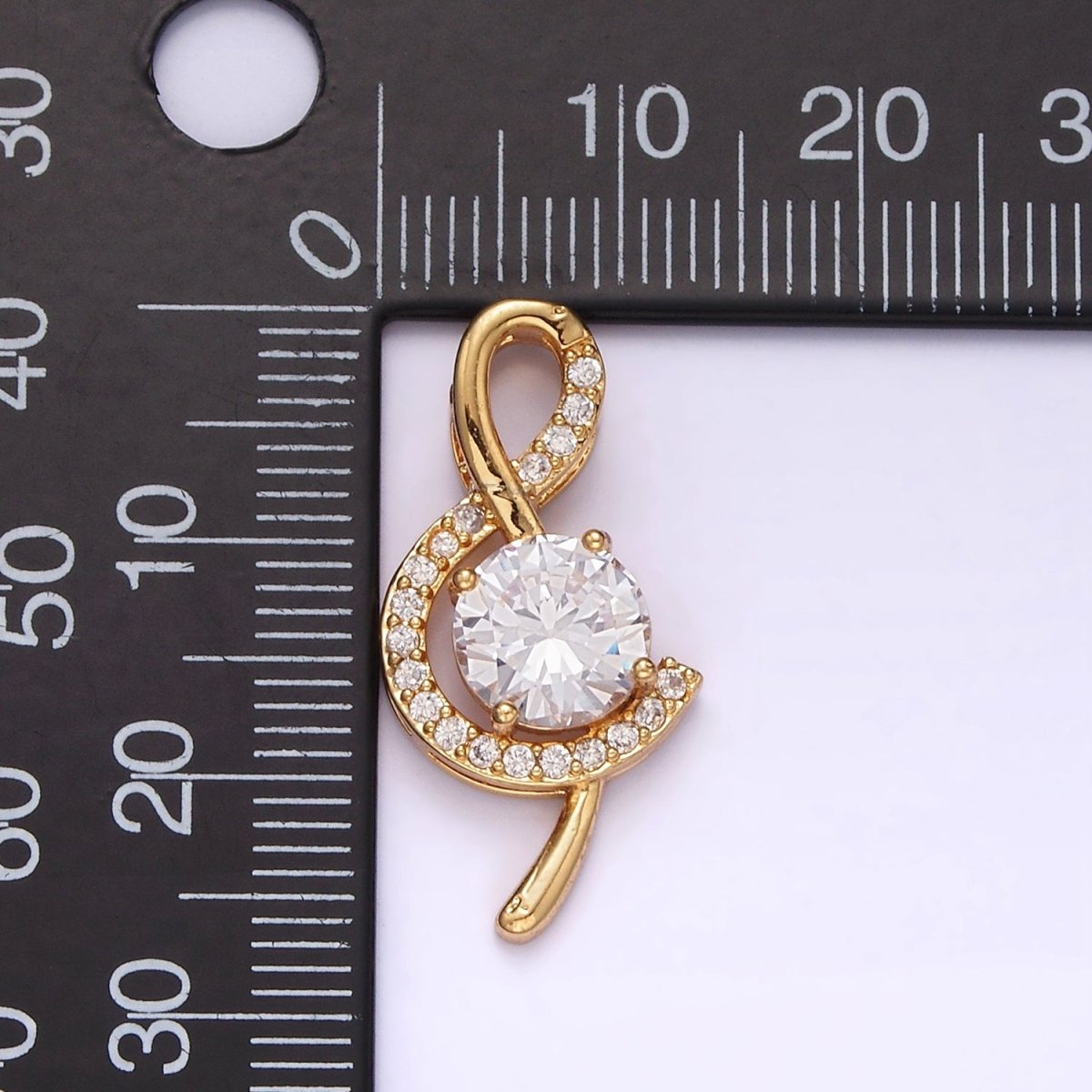 14K Gold plated Round CZ Micro Paved Treble Clef Music Note Pendant | N1833 - DLUXCA