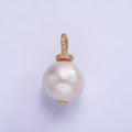 14K Gold plated Round Freshwater Pearl Micro Paved CZ Bail Pendant | P1693 - DLUXCA