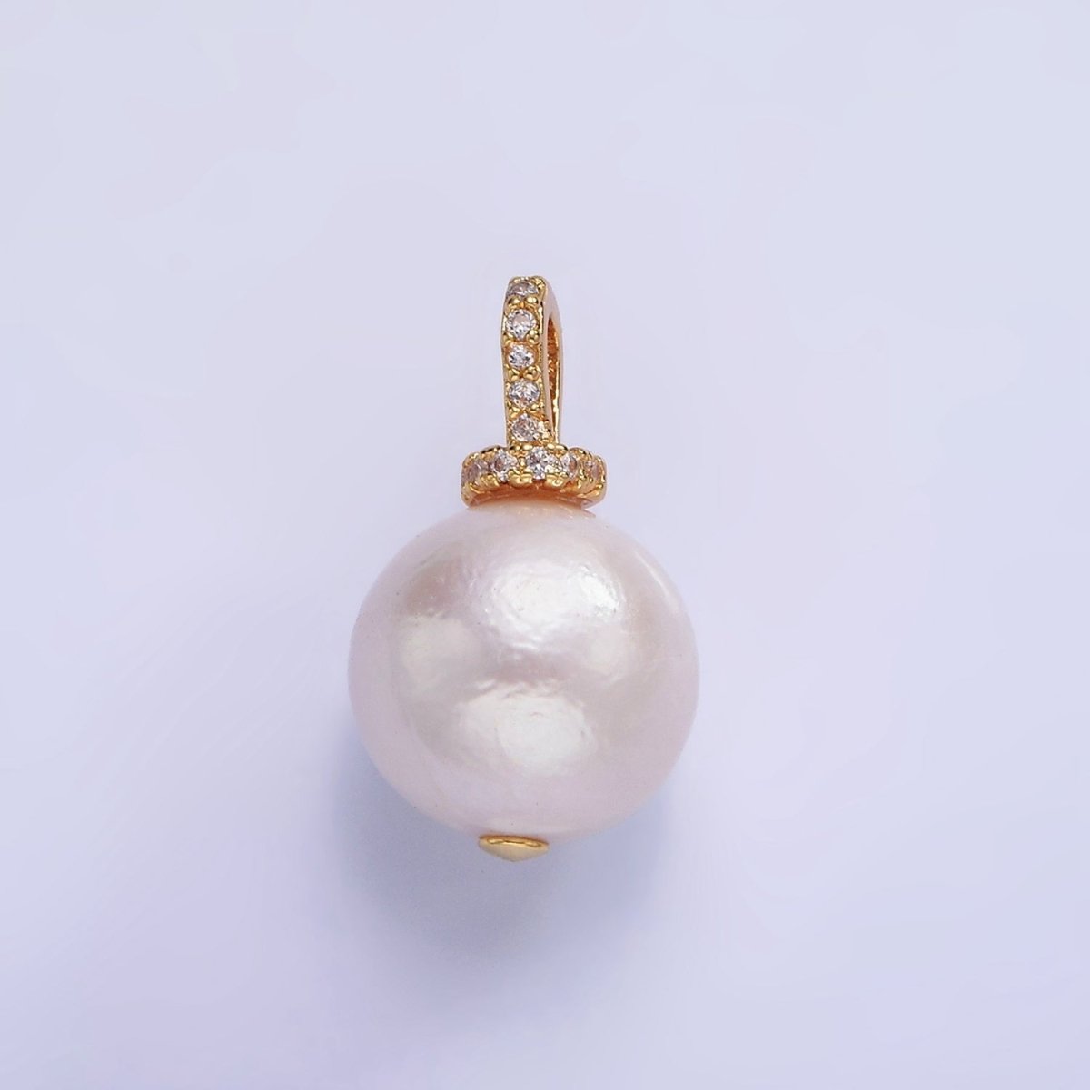 14K Gold plated Round Freshwater Pearl Micro Paved CZ Bail Pendant | P1693 - DLUXCA