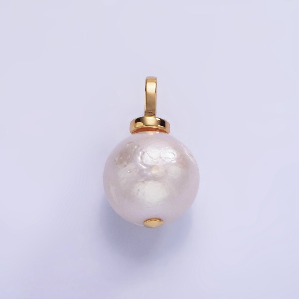 14K Gold plated Round Freshwater Pearl Micro Paved CZ Bail Pendant | P1693 - DLUXCA