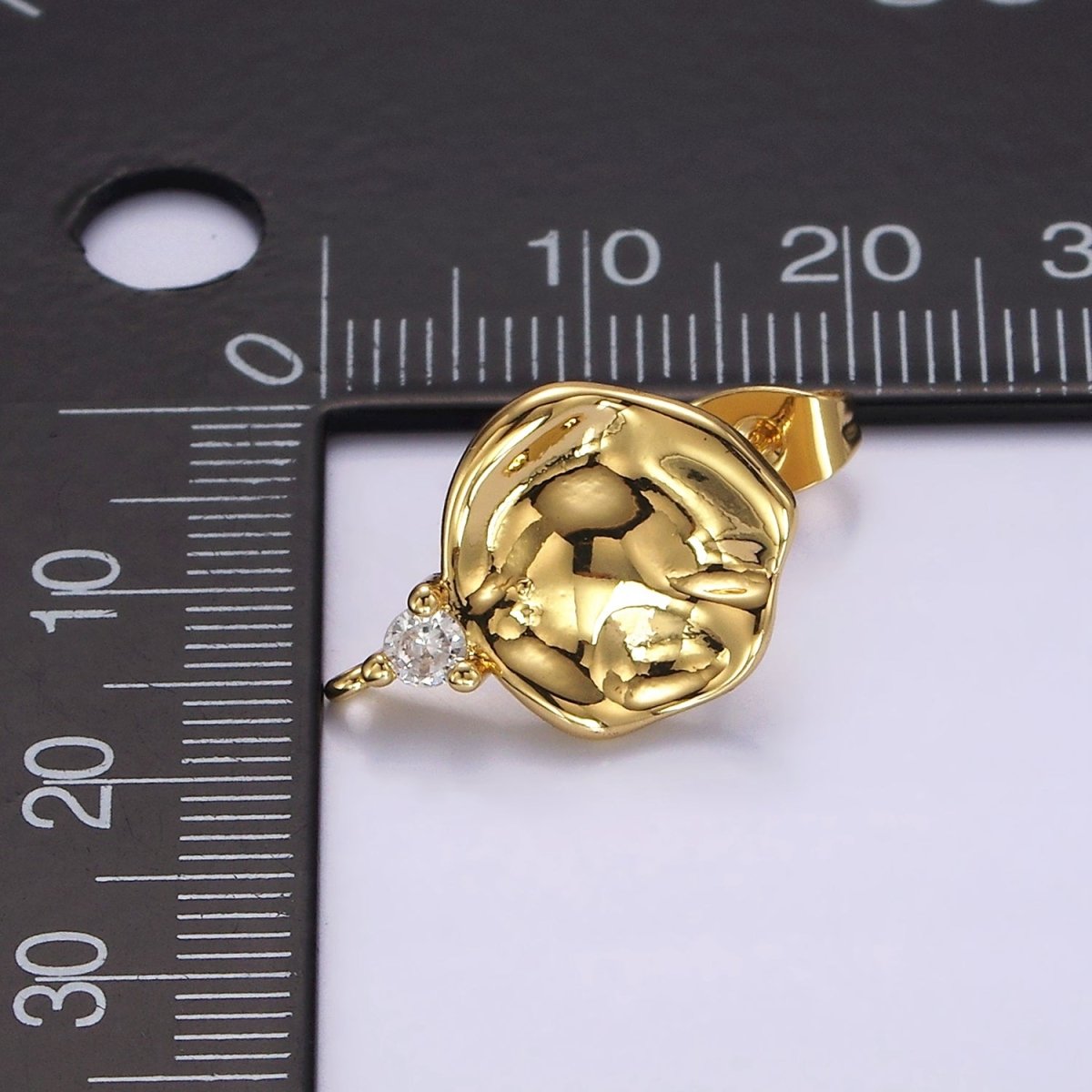14K Gold plated Round Hammered Clear CZ Drop Open Loop Stud Earrings Findings Supply | Z602 - DLUXCA
