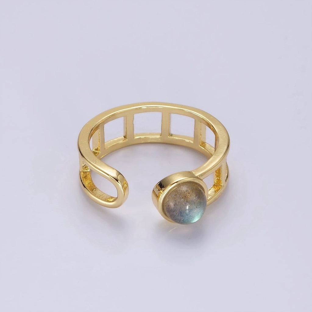 14K Gold plated Round Labradorite Bar Wrap Double Band Ring | O-642 - DLUXCA