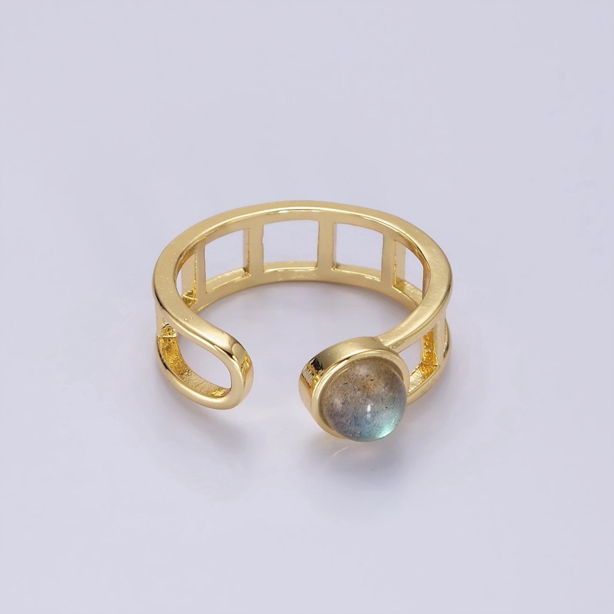 14K Gold plated Round Labradorite Bar Wrap Double Band Ring | O-642 - DLUXCA