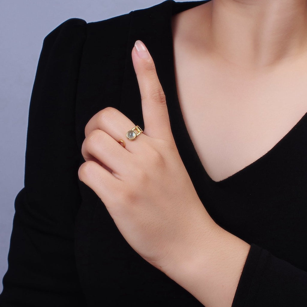 14K Gold plated Round Labradorite Bar Wrap Double Band Ring | O-642 - DLUXCA