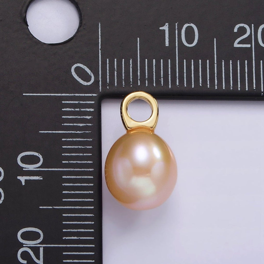 14K Gold plated Round Pink Freshwater Pearl Drop Pendant | P1662 - DLUXCA