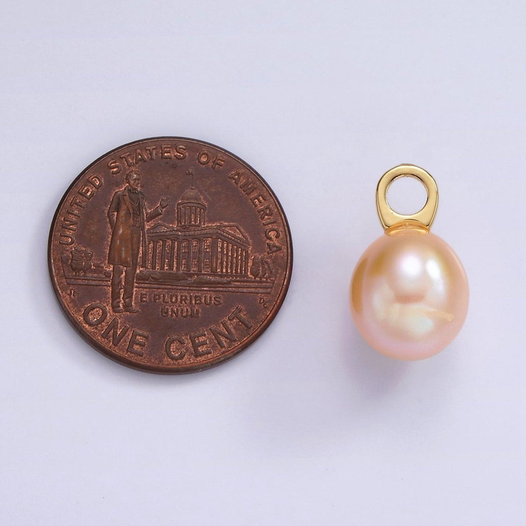 14K Gold plated Round Pink Freshwater Pearl Drop Pendant | P1662 - DLUXCA