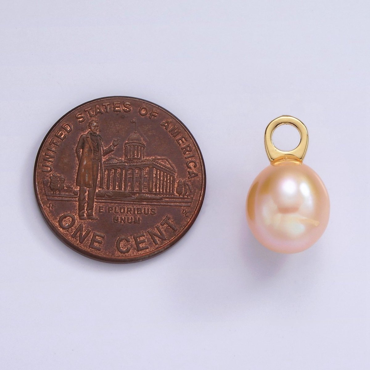 14K Gold plated Round Pink Freshwater Pearl Drop Pendant | P1662 - DLUXCA