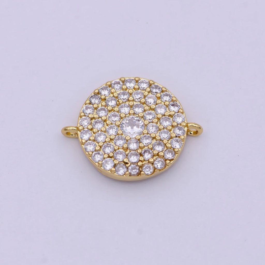 14K Gold plated Round Shape Charm Connector CZ Micro Pave, Disc Connector, Pave Connector, Connector Charms, Cubic Zirconia F-686 - DLUXCA