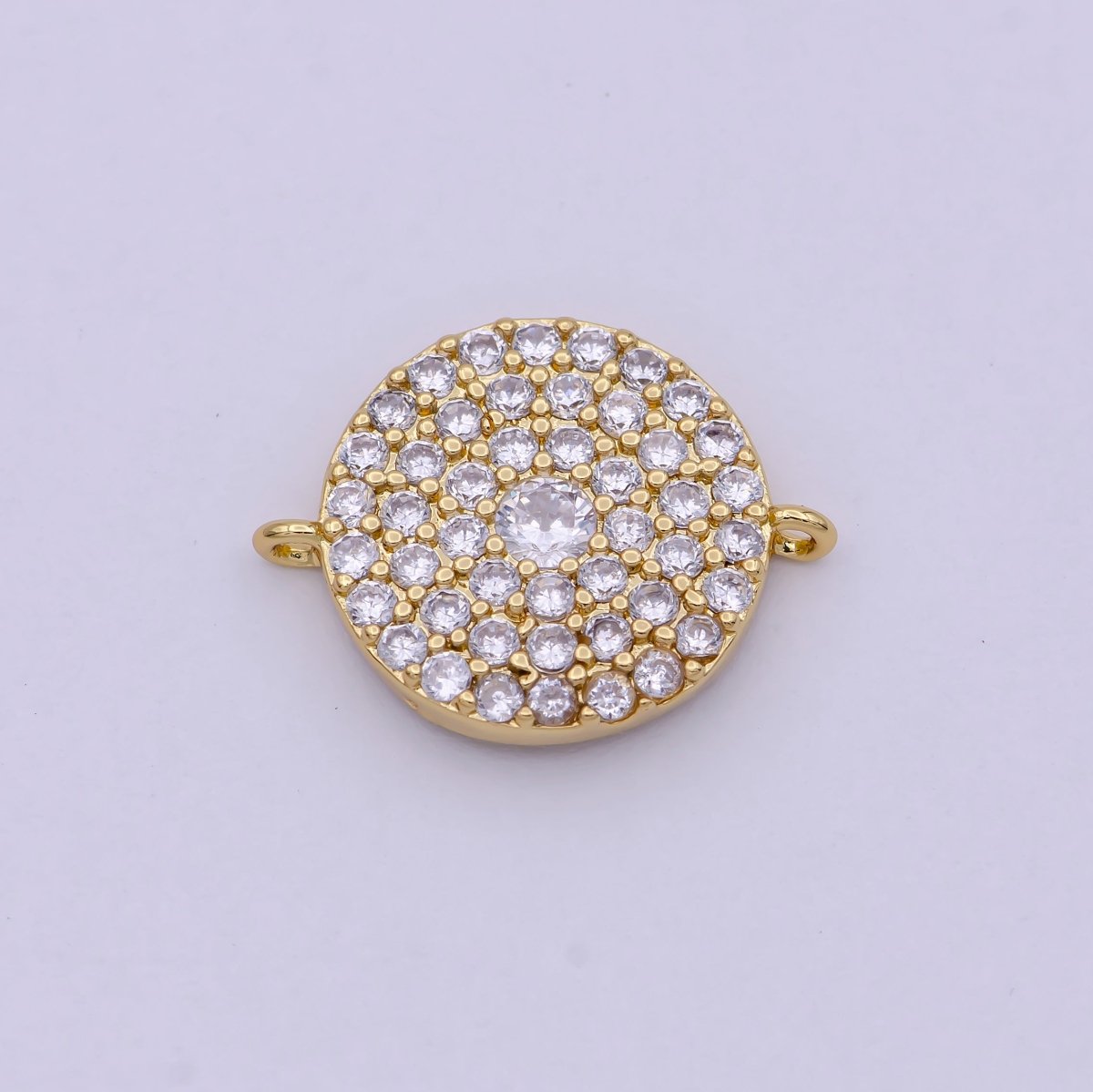 14K Gold plated Round Shape Charm Connector CZ Micro Pave, Disc Connector, Pave Connector, Connector Charms, Cubic Zirconia F-686 - DLUXCA
