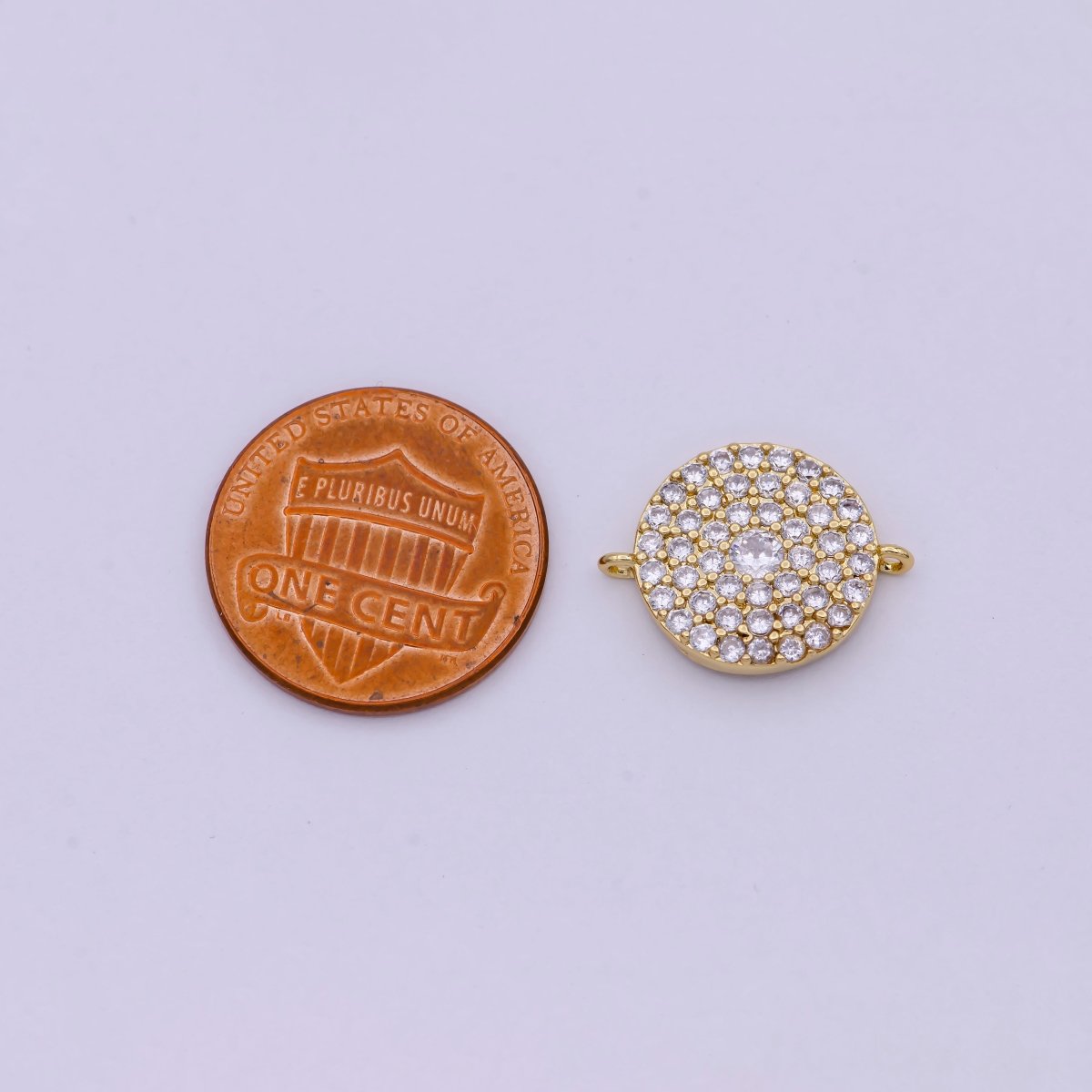 14K Gold plated Round Shape Charm Connector CZ Micro Pave, Disc Connector, Pave Connector, Connector Charms, Cubic Zirconia F-686 - DLUXCA