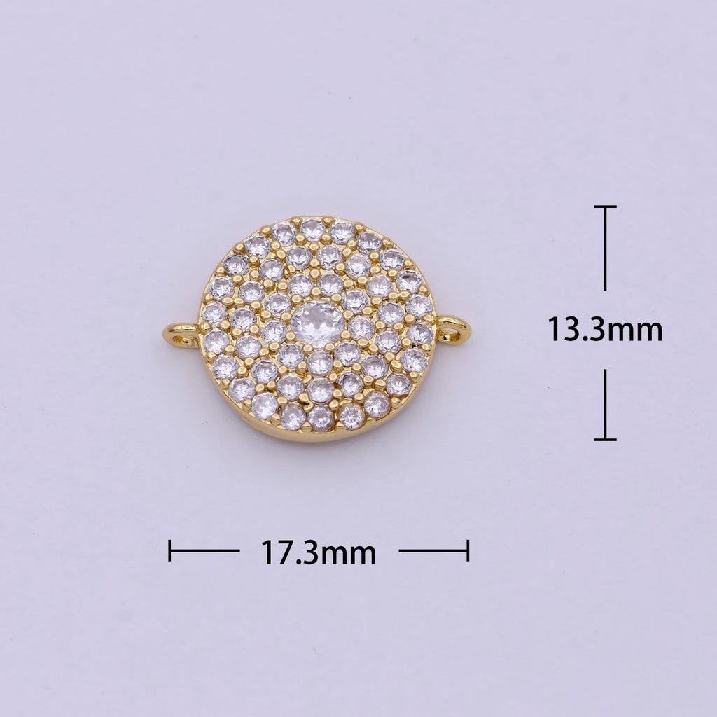 14K Gold plated Round Shape Charm Connector CZ Micro Pave, Disc Connector, Pave Connector, Connector Charms, Cubic Zirconia F-686 - DLUXCA