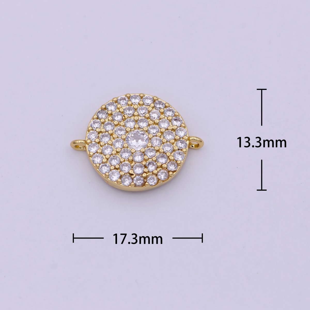 14K Gold plated Round Shape Charm Connector CZ Micro Pave, Disc Connector, Pave Connector, Connector Charms, Cubic Zirconia F-686 - DLUXCA