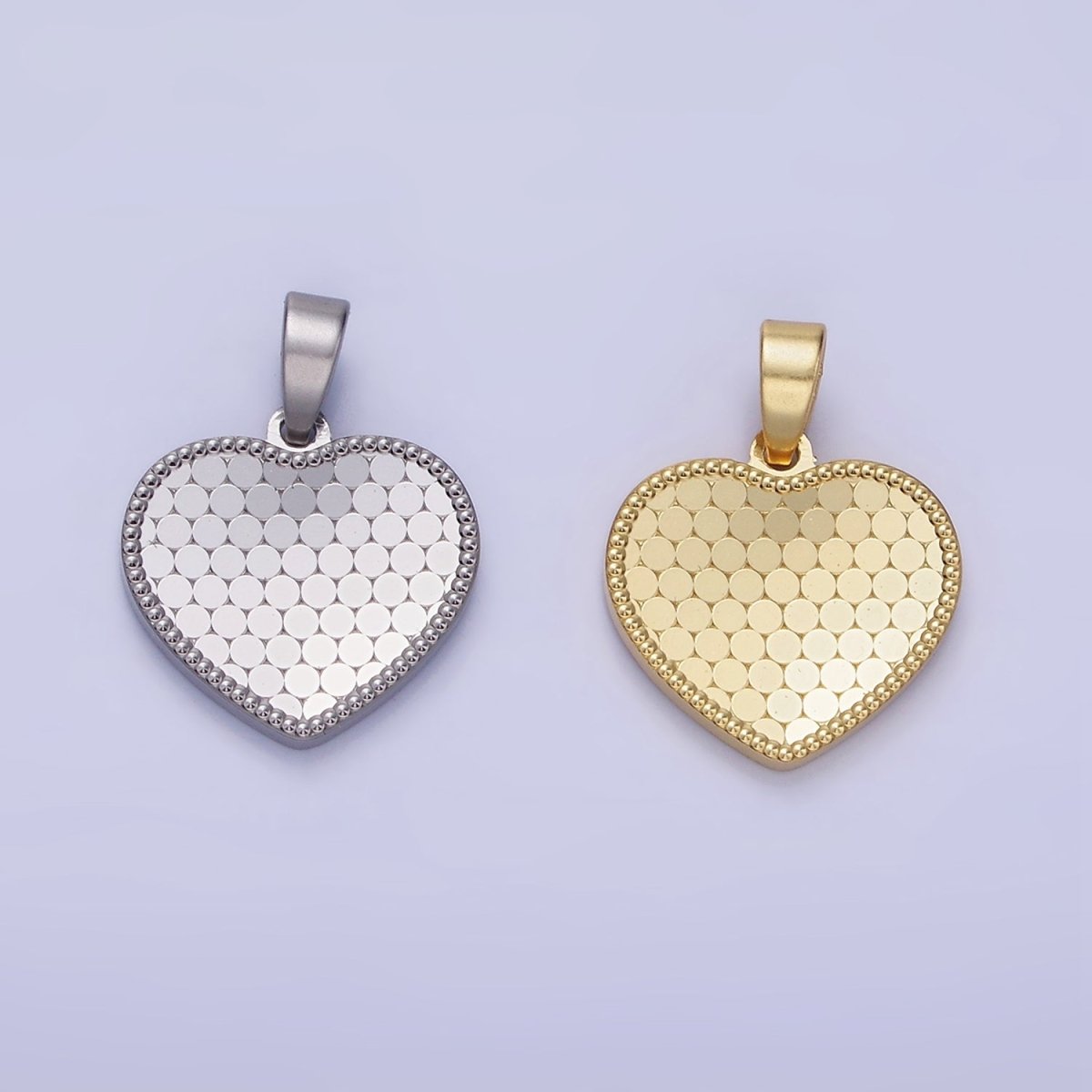 14K Gold plated Round Textured Minimalist Heart Pendant in Gold & Silver | AA1265