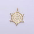 14K Gold plated Round White Enamel Clear CZ Dotted Outline Charm | N1016 - DLUXCA