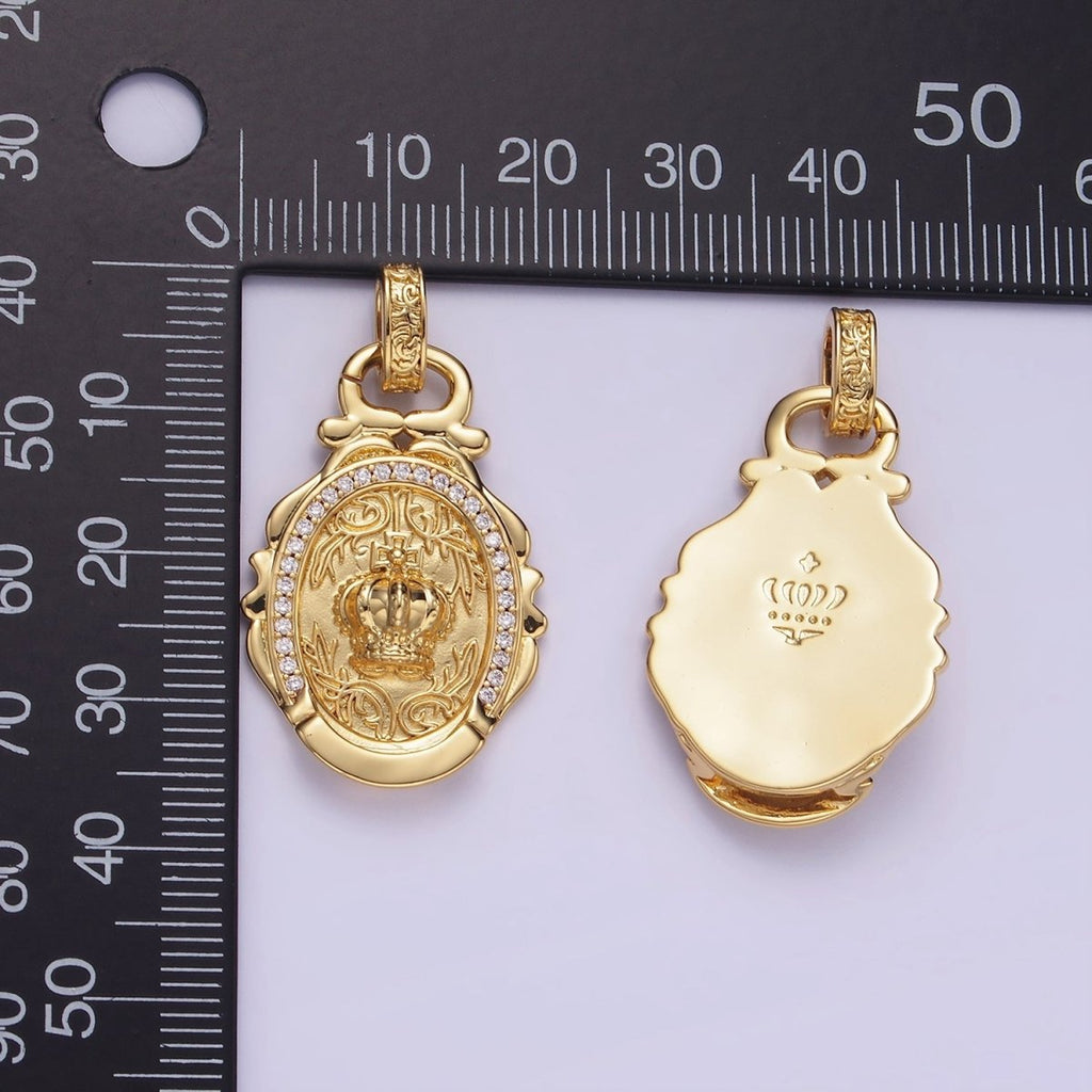 14K Gold plated Royal Crown Micro Paved CZ Artisan Rhondelle Bail | AA1245 - DLUXCA