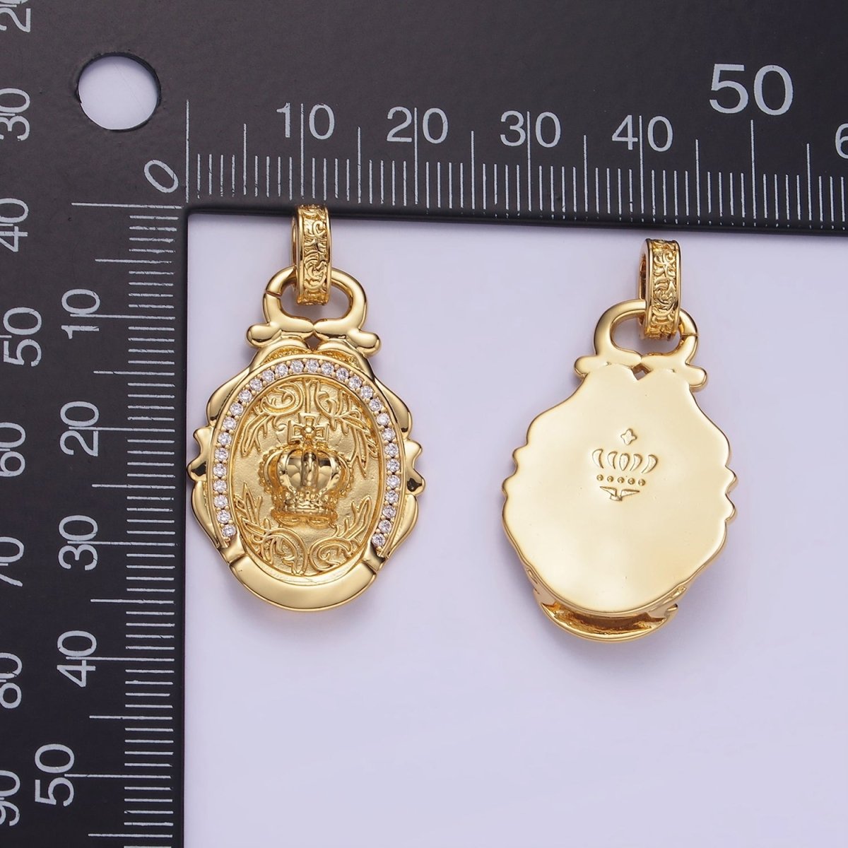 14K Gold plated Royal Crown Micro Paved CZ Artisan Rhondelle Bail | AA1245 - DLUXCA