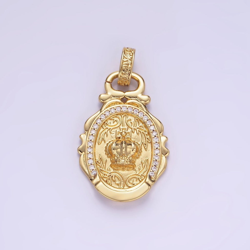 14K Gold plated Royal Crown Micro Paved CZ Artisan Rhondelle Bail | AA1245 - DLUXCA
