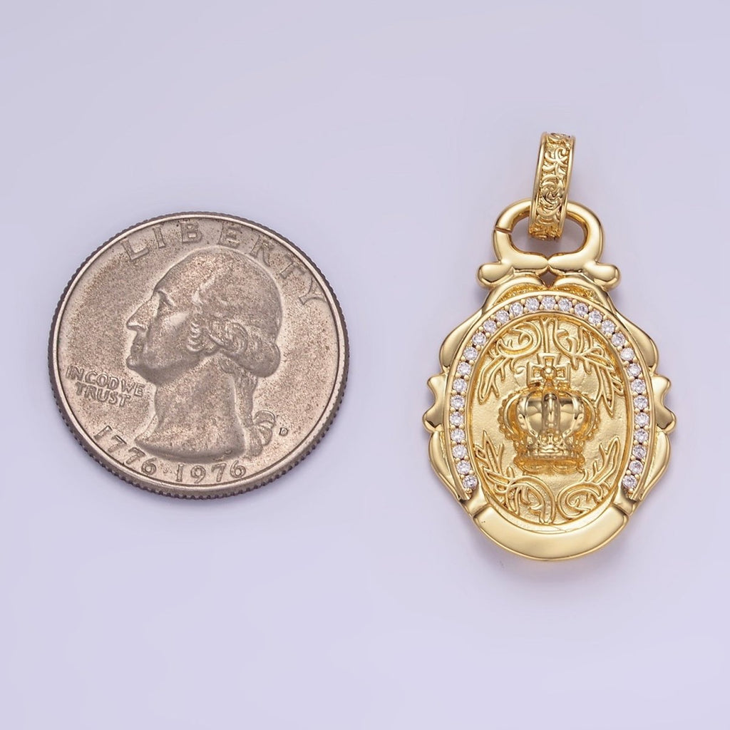 14K Gold plated Royal Crown Micro Paved CZ Artisan Rhondelle Bail | AA1245 - DLUXCA