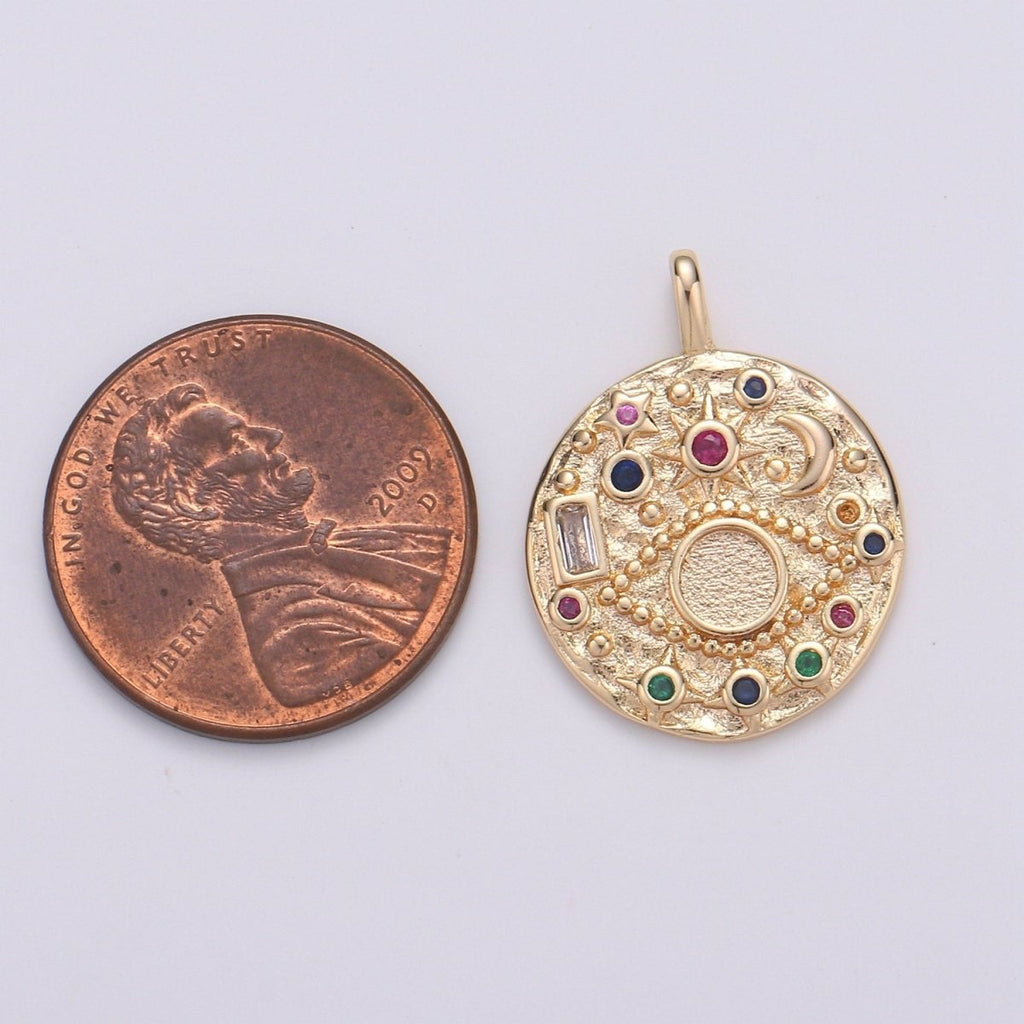 14K Gold plated Rustic Dainty Evil Eye Charm with Micro Pave Cubic Zirconia CZ Stone for Celestial Moon Necklace or Earring Supply D-219 to D-220