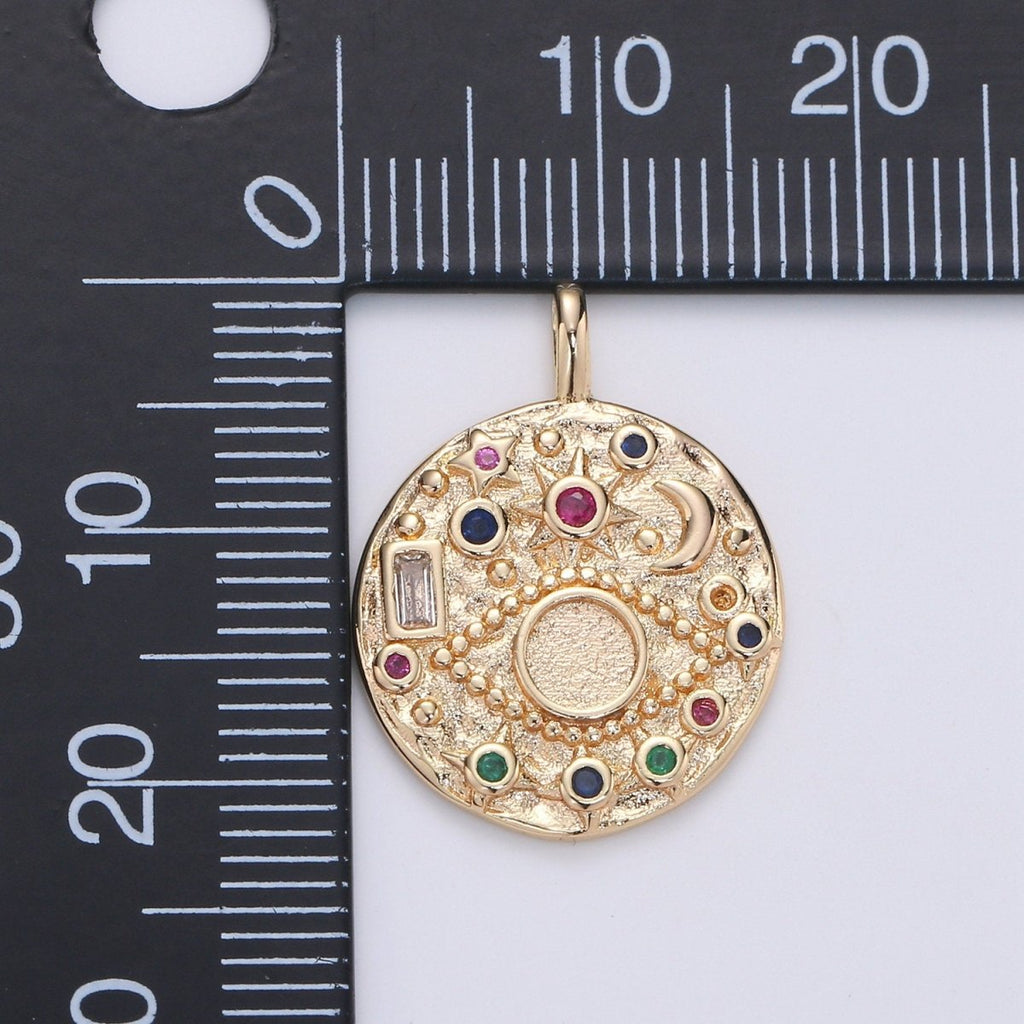 14K Gold plated Rustic Dainty Evil Eye Charm with Micro Pave Cubic Zirconia CZ Stone for Celestial Moon Necklace or Earring Supply D-219 to D-220