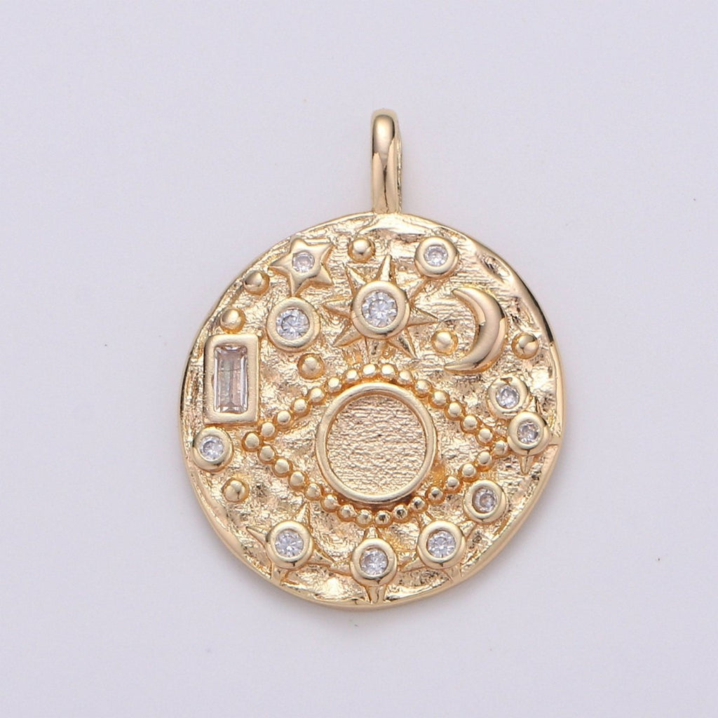 14K Gold plated Rustic Dainty Evil Eye Charm with Micro Pave Cubic Zirconia CZ Stone for Celestial Moon Necklace or Earring Supply D-219 to D-220
