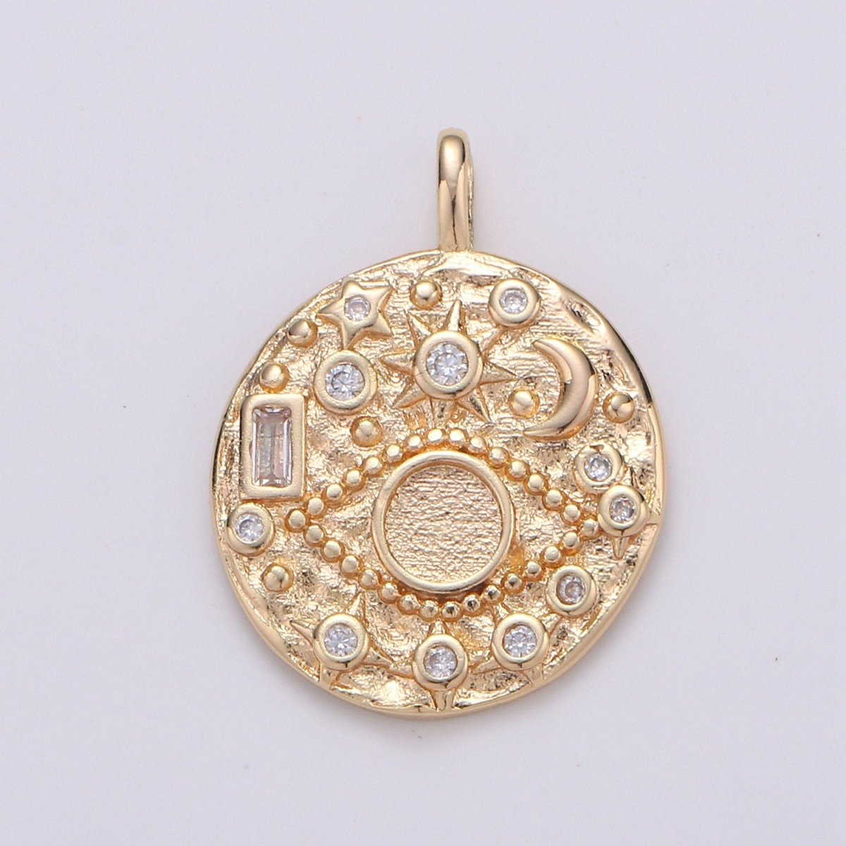 14K Gold plated Rustic Dainty Evil Eye Charm with Micro Pave Cubic Zirconia CZ Stone for Celestial Moon Necklace or Earring Supply D-219 to D-220