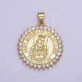 14K Gold plated Saint Barbara Round Religious Medallion Pendant Micro Pave Religious necklace Charm H-924 - DLUXCA