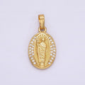 14K Gold plated Saint Jude Clear Micro Pave Sunburst Oval Pendant | AA608 - DLUXCA