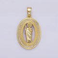 14K Gold plated Saint Jude Open Beaded Clear Micro Paved CZ Oval Pendant | N1285 - DLUXCA
