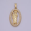 14K Gold plated Saint Jude Pendant Saint of Hope in Clear Crystal Cubic Zirconia Charm N-612 - DLUXCA
