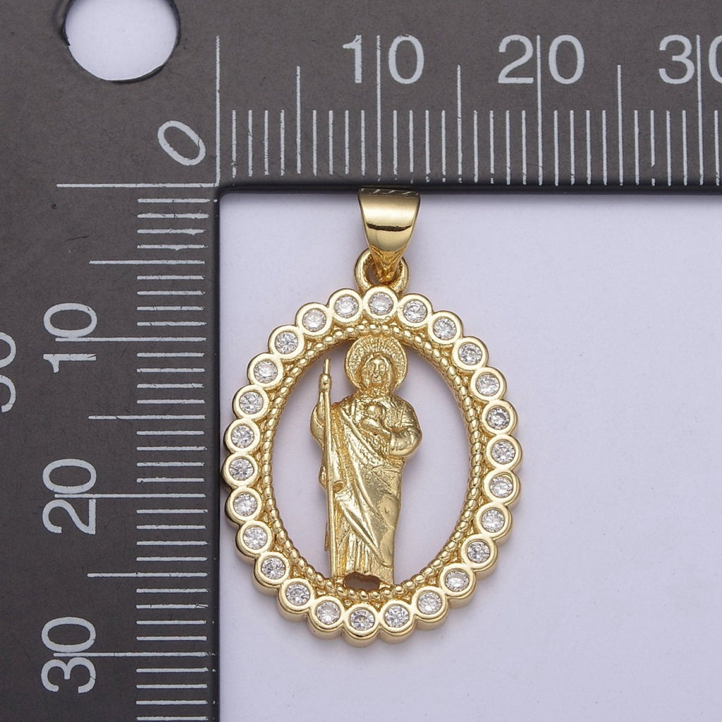 14k Gold plated Saint Jude Pendant San Judas Tadeo Charm necklace, religious jewelry, catholic necklace, San Judas Tadeo charm H-226 - DLUXCA