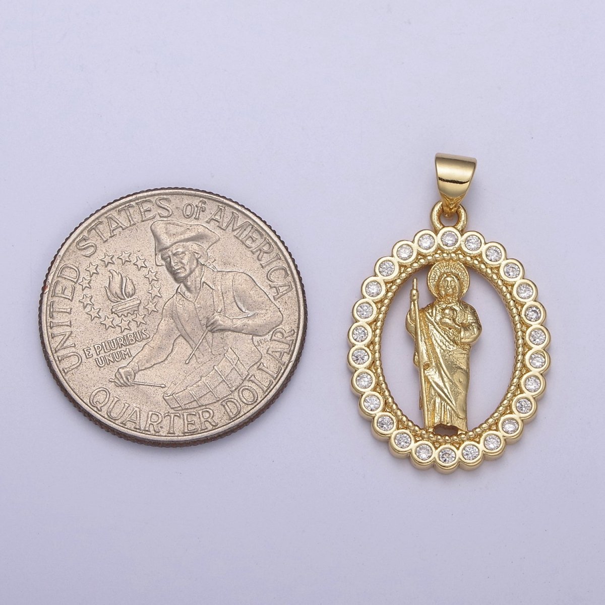 14k Gold plated Saint Jude Pendant San Judas Tadeo Charm necklace, religious jewelry, catholic necklace, San Judas Tadeo charm H-226 - DLUXCA
