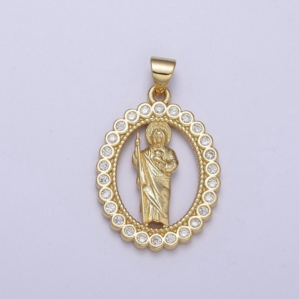 14k Gold plated Saint Jude Pendant San Judas Tadeo Charm necklace, religious jewelry, catholic necklace, San Judas Tadeo charm H-226 - DLUXCA