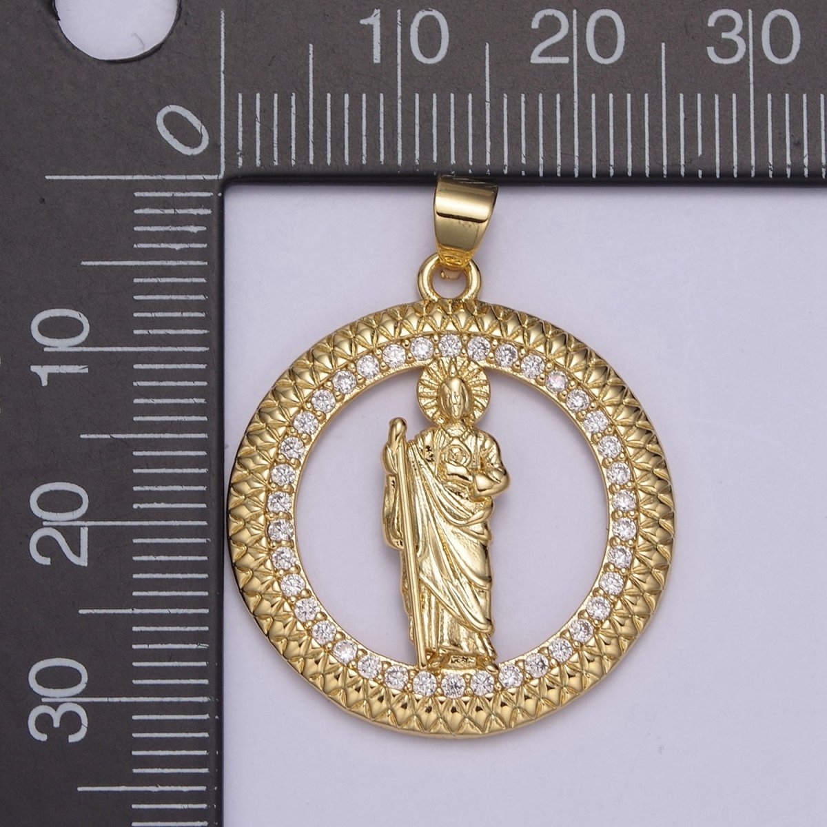 14K Gold plated Saint Jude Round Religious Medallion Pendant Micro Pave San Judas Tadeo necklace Charm H-929 - DLUXCA