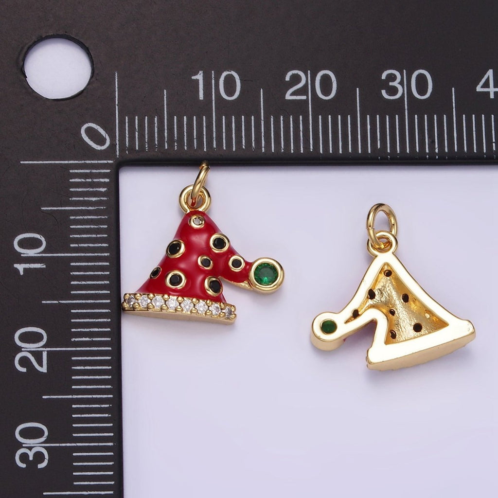 14K Gold plated Santa's Hat Dotted CZ Micro Paved Enamel Christmas Mini Charm | D541 - DLUXCA
