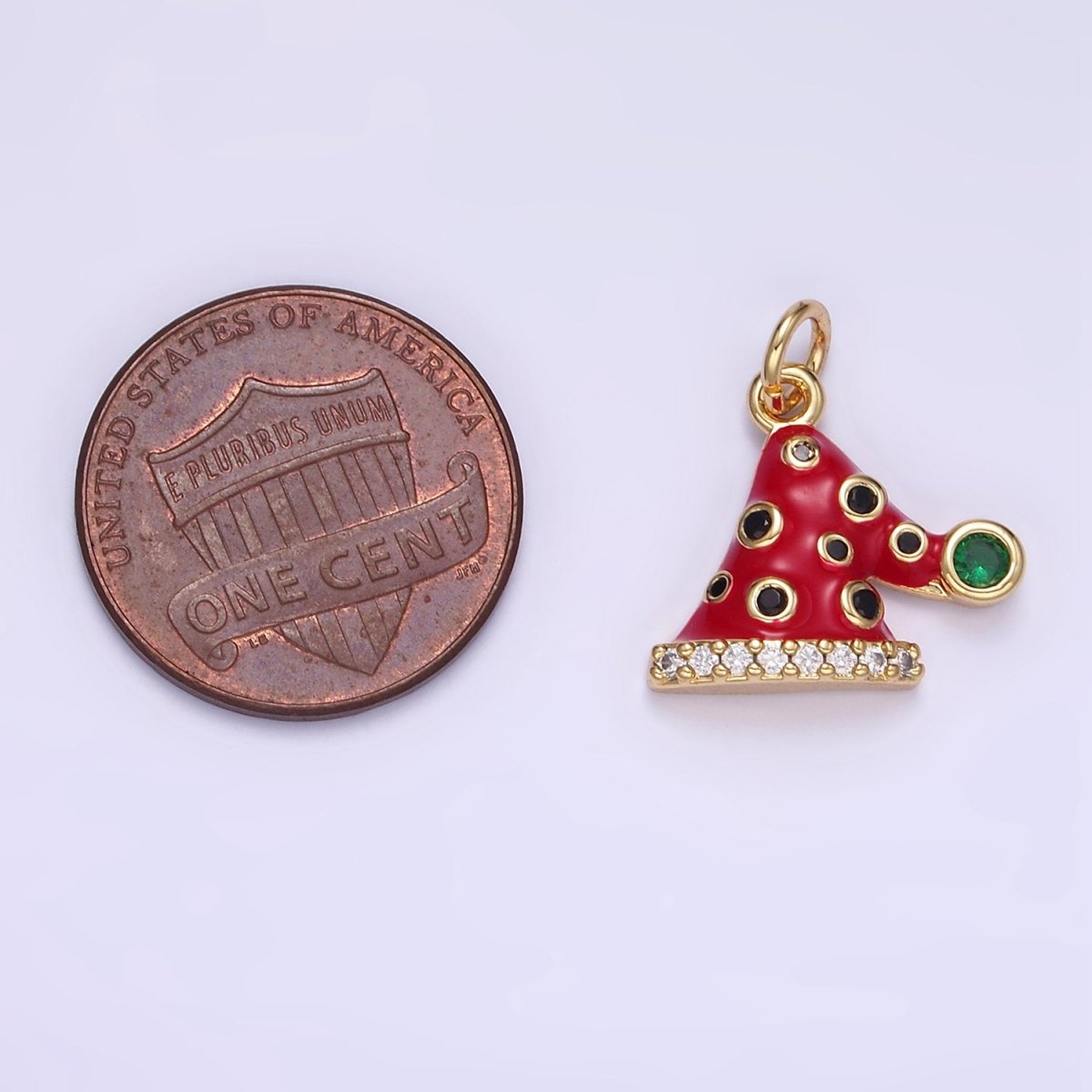 14K Gold plated Santa's Hat Dotted CZ Micro Paved Enamel Christmas Mini Charm | D541 - DLUXCA
