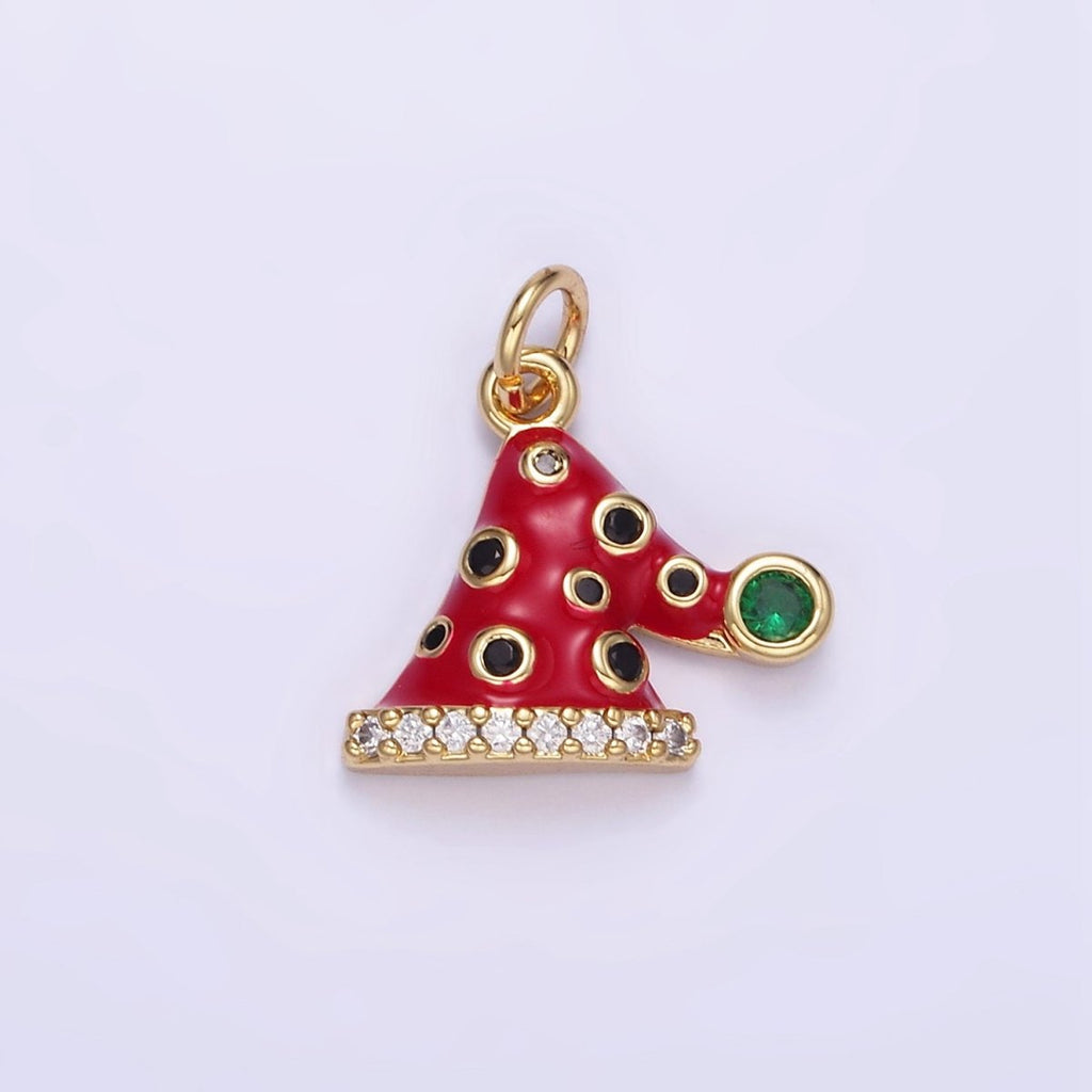 14K Gold plated Santa's Hat Dotted CZ Micro Paved Enamel Christmas Mini Charm | D541 - DLUXCA