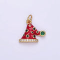 14K Gold plated Santa's Hat Dotted CZ Micro Paved Enamel Christmas Mini Charm | D541 - DLUXCA